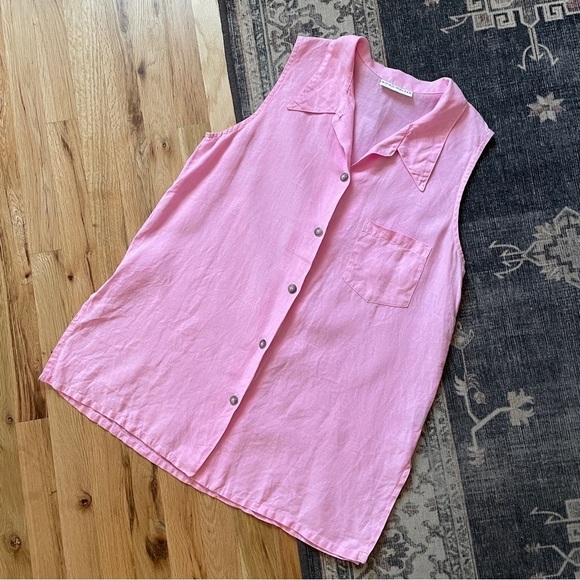 Bryn Walker Pink Linen Button Down Tunic Tank Top Medium - Picture 7 of 7